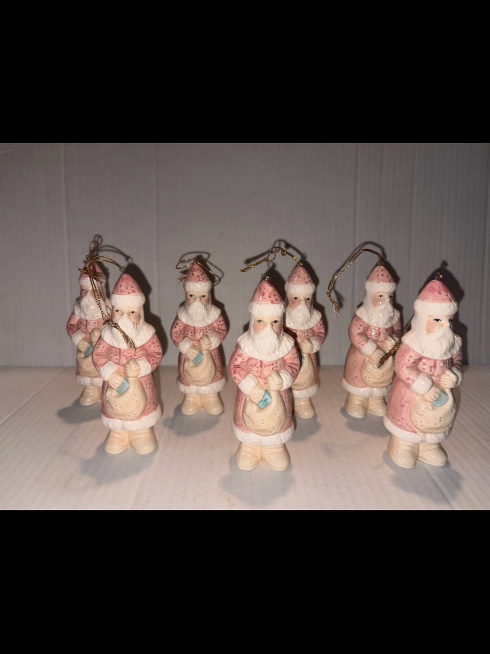 Christmas ornament Set of 7 Vintage Pink Santa Claus Figurines
